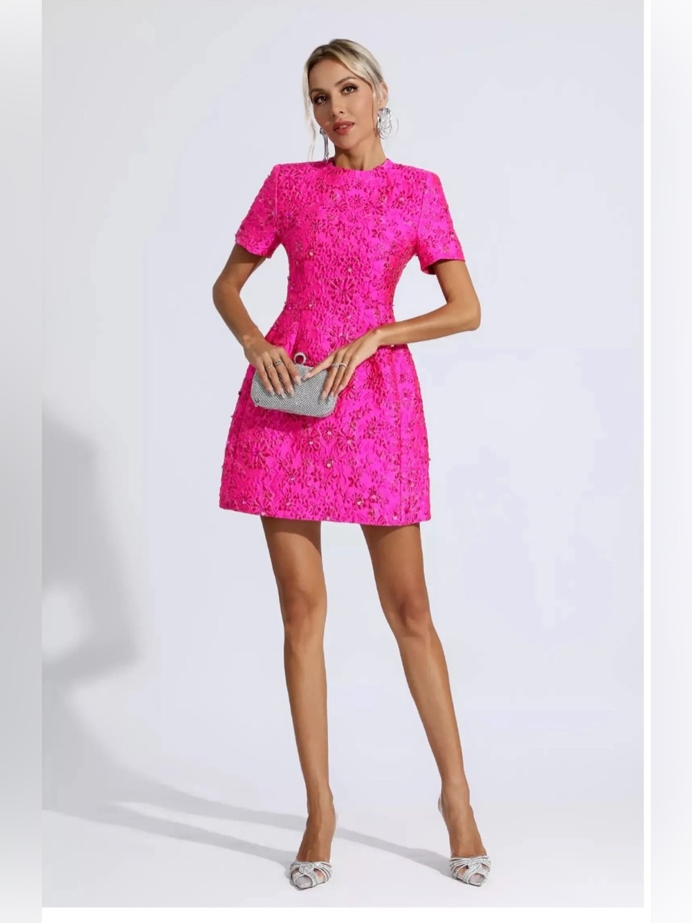 NWT Catchall Astrid Pink Jacquard Floral Mini Dress - Picture 4 of 8